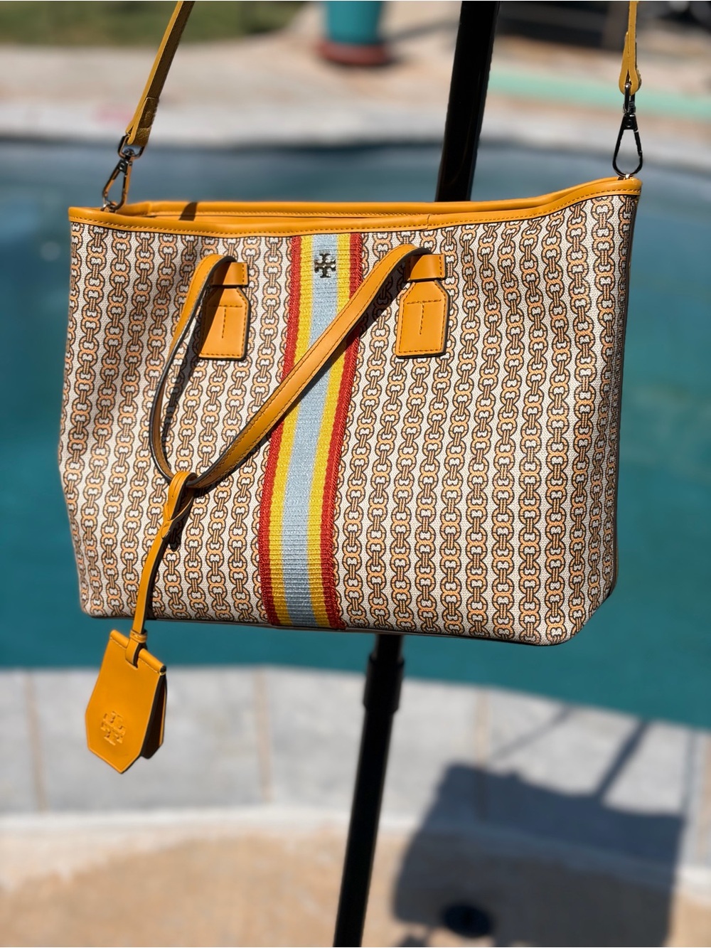 Tory Burch Yellow Chain-Link Print Tote
